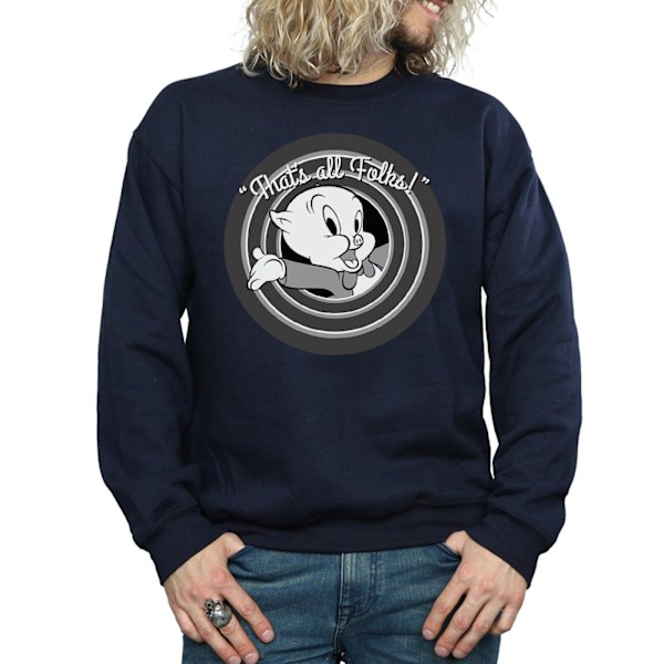 Looney Tunes Herr Sweatshirt That's All Folks Porky Pig M Marinblå Navy Blue M