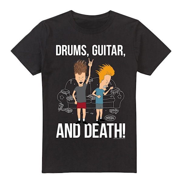 Beavis & Butthead Herr T-Shirt Trummor Gitarr & Död 4XL Svart Black 4XL