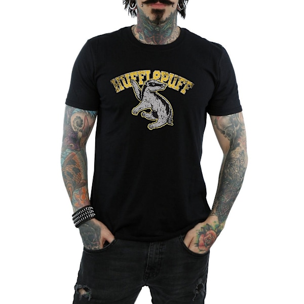 Harry Potter T-shirt i bomull för män, Hufflepuff, M, svart Black M