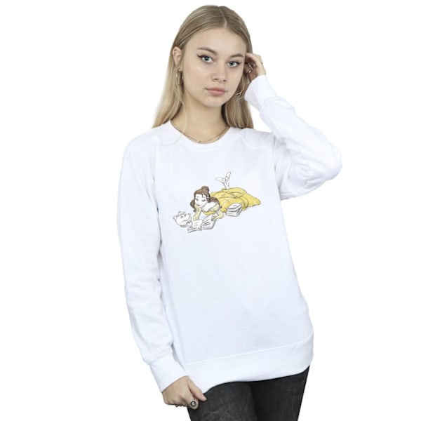 Disney Dam/Kvinnor Skönheten och Odjuret Belle Läsning Sweatshirt White L