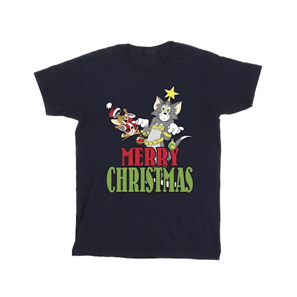 Tom And Jerry Boys Merry Christmas Baubles T-Shirt 7-8 år Marinblå Navy Blue 7-8 Years