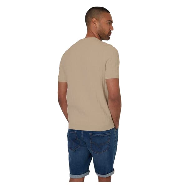 Threadbare Herr Kabelstickad T-shirt med rund hals S Beige Beige S