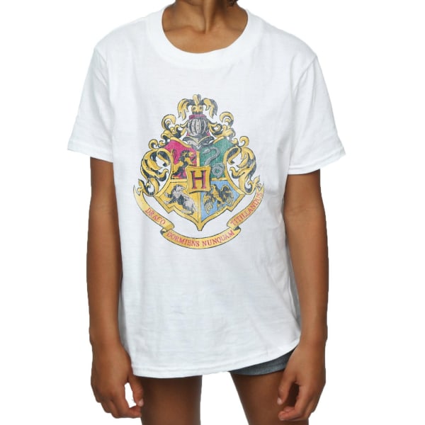 Harry Potter T-shirt för flickor med Hogwarts-vapen i bomull, 7-8 år, vit White 7-8 Years