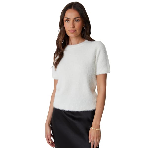 Threadbare Dam/Dam Stickad Vanlig Kortärmad Tröja White 12 UK