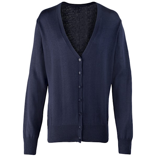 Premier Dam/Dam Button Through Långärmad V-ringad Stickad Navy 8