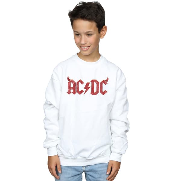 AC/DC Pojkar Horns Logotyp Tröja 5-6 År Vit White 5-6 Years