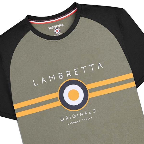 Lambretta Herr SS24 Target Raglan T-Shirt 3XL Svart/Guld/Khaki Black/Gold/Khaki Green 3XL