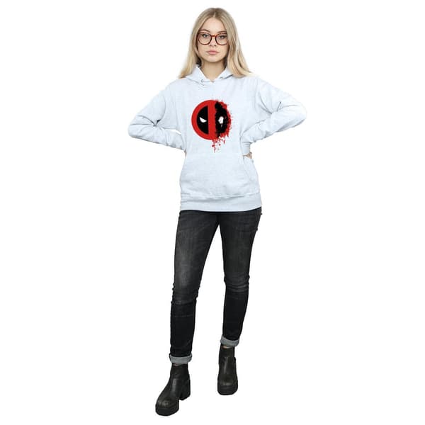 Marvel Dam Deadpool Split Splat Logo Hoodie L Heather Heather Grey L