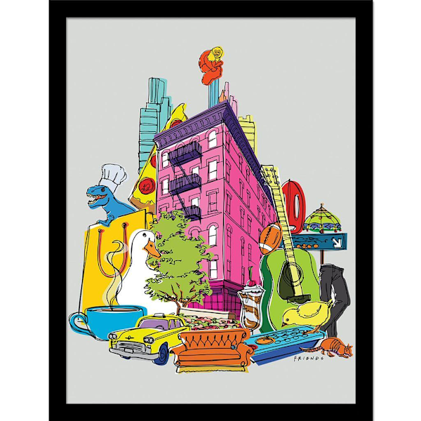 Friends 30 år Block Colours Montage inramad affisch 40cm x 30c Multicoloured 40cm x 30cm