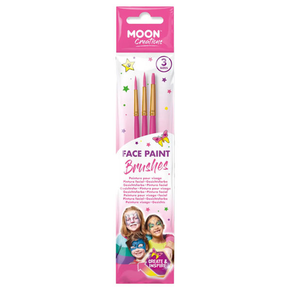 Moon Creations Ansiktsmålningspensel (3-pack) One Size Rosa Pink One Size