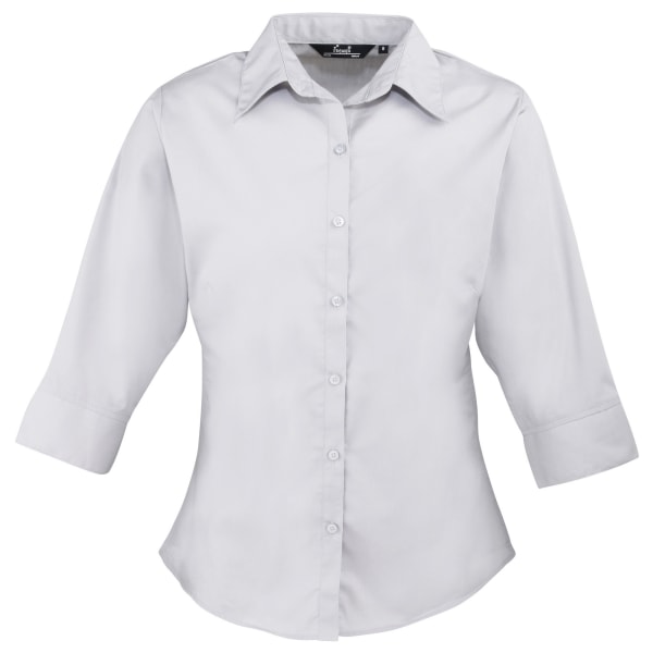 Premier 3/4-ärmad Poplin blus / Vanlig arbetsskjorta 12 Silver Silver 12