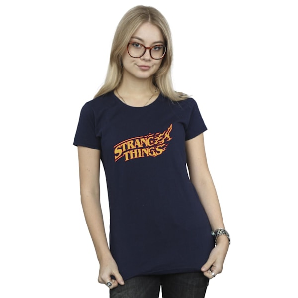 Netflix Dam/Kvinnor Stranger Things Logo Breaking Bomull T-shirt Navy Blue L