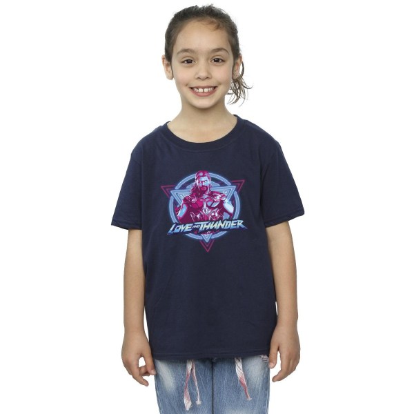 Marvel Girls Thor Love And Thunder Neon Badge Bomull T-shirt 5- Navy Blue 5-6 Years