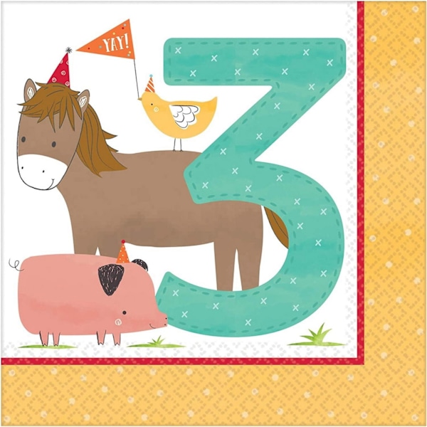Amscan Barnyard 3:e födelsedagsservetter (16-pack) På Multicoloured One Size