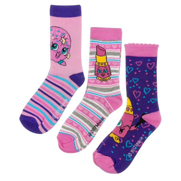 Shopkins Girls Assorted Designs Socks Set (Pack of 3) 6 UK Chil Pink/Purple 6 UK Child-8.5 UK Child