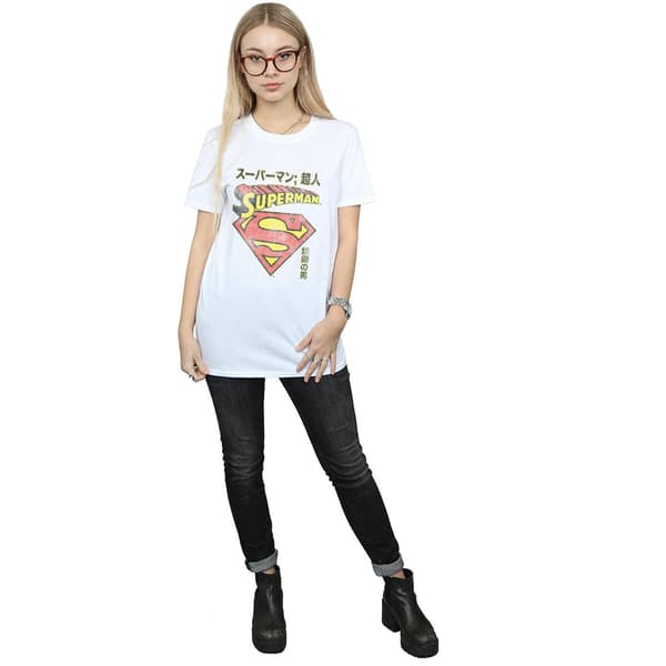 DC Comics Dam/Dam Superman Shield Bomulls Boyfriend T-shirt White S