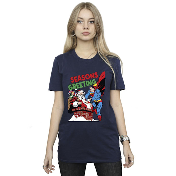 DC Comics Dam/Kvinnor Superman Santa Comic Bomull Boyfriend T Navy Blue 3XL