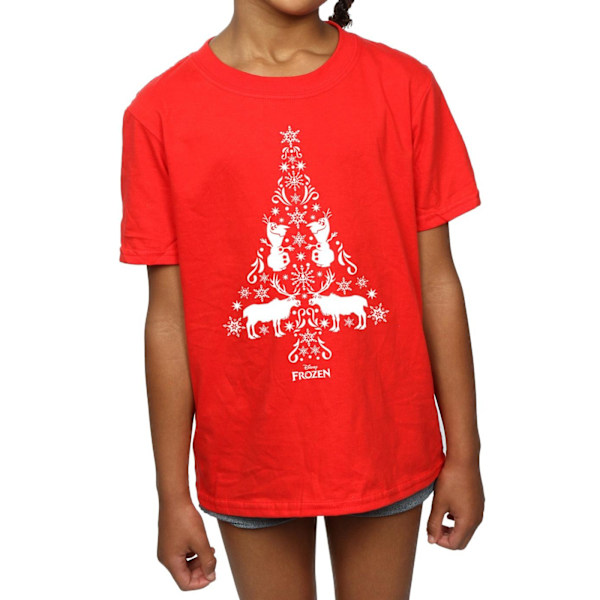 Disney Girls Frozen Julgran Bomull T-shirt 7-8 år Röd Red 7-8 Years