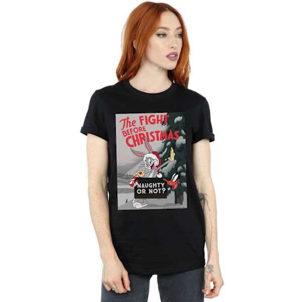 Looney Tunes Dam/Damer The Fight Before Christmas Bomull Boyfriend T-Shirt Black 3XL