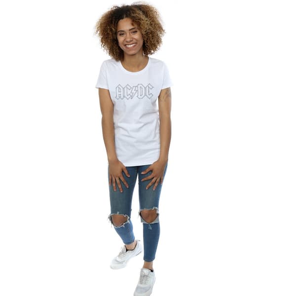 AC/DC Dam Svart Outline Logotyp Bomulls T-shirt M Vit White M