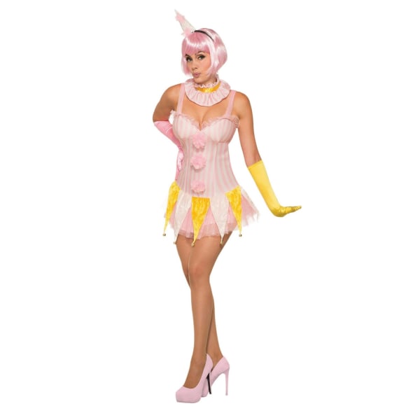 Bristol Novelty Womens/Ladies Clown Pin Up Costume 10-14 UK Pin Pink/White/Yellow 10-14 UK