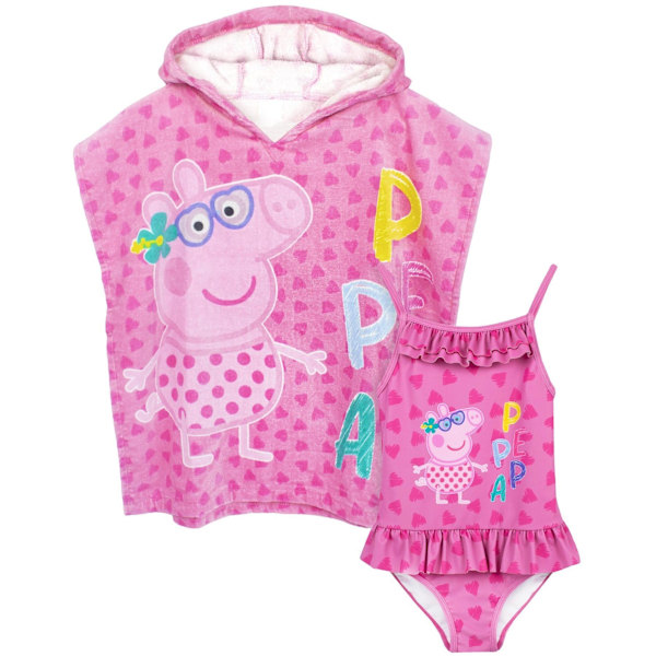 Greta Gris Flickor Badkläder Och Poncho Set 12-18 Månader Rosa Pink 12-18 Months