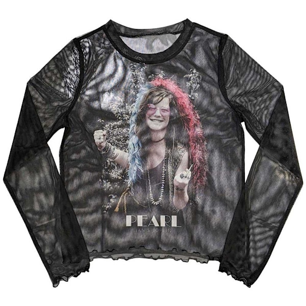 Janis Joplin Dam/Kvinnor Pärlträdgård Mesh Långärmad Crop Black M