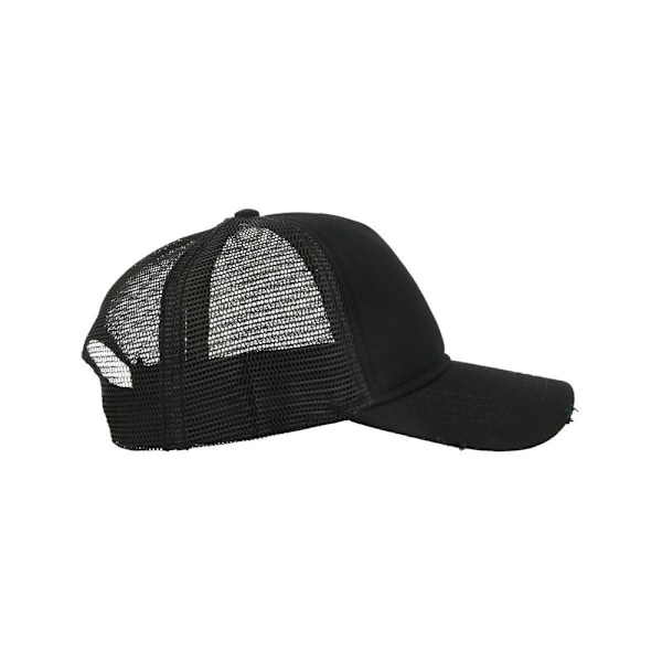 Atlantis Rapper Destroyed 5 Panel Weathered Trucker Cap One Size Black/Black One Size