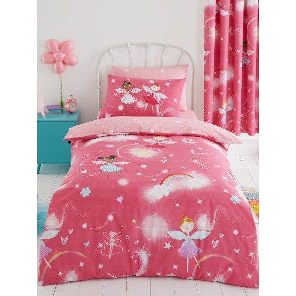Fairy Påslakanset Enkelsäng Rosa/Vit Pink/White Single