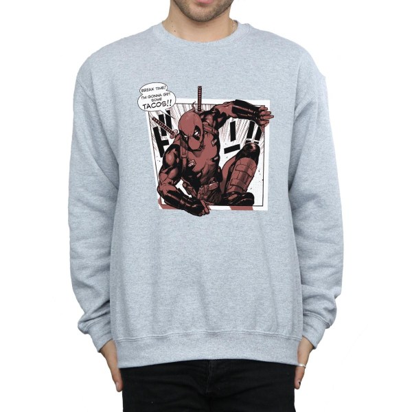 Marvel Mens Deadpool Breaktime Tacos Sweatshirt S Sports Grey Sports Grey S