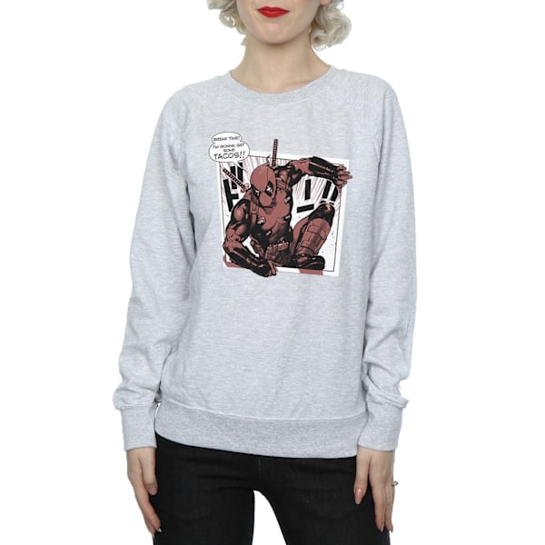 Marvel Dam/Kvinnor Deadpool Breaktime Tacos Sweatshirt XXL Han Heather Grey XXL