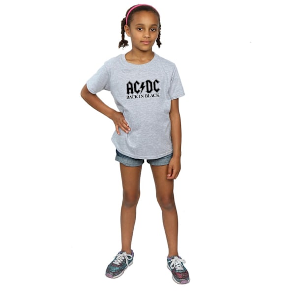 AC/DC Girls Back in Black Logo Bomull T-shirt 7-8 år Sport Sports Grey 7-8 Years