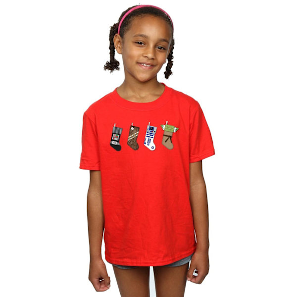 Star Wars Girls Julstrumpor Bomull T-shirt 7-8 år Röd Red 7-8 Years