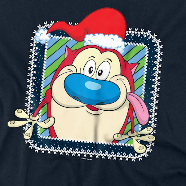 Ren & Stimpy Unisex Vuxen Festlig Tomtehatt Jul T-Shirt L Navy L