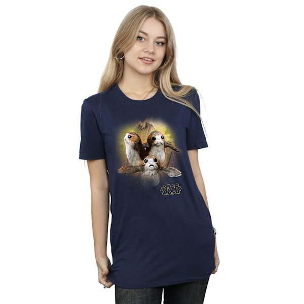 Star Wars: The Last Jedi Dam/Damer Porg Borstad Bomull Pojkvän T-shirt Navy Blue M