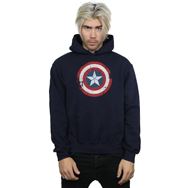 Marvel Herr Captain America Civil War Distressed Shield Hoodie Navy Blue XL