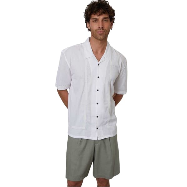 Threadbare Herrbroderad kortärmad bowlingskjorta med krage White XL