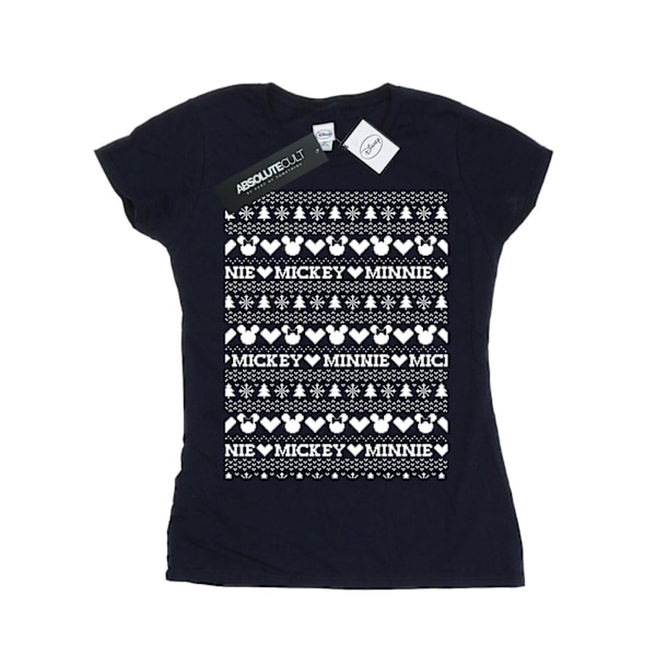 Disney Dam/Dam Mickey Och Minnie Jul Fair Isle Bomull T-shirt Navy Blue M