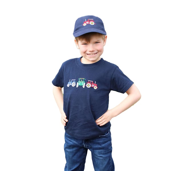 British Country Collection Barnkläder/Barn Tre Traktorer T-Shir Navy 7-8 Years