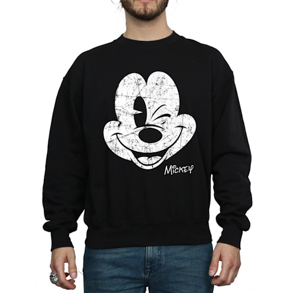 Disney Herr Mickey Mouse Ansikte Sweatshirt L Svart Black L