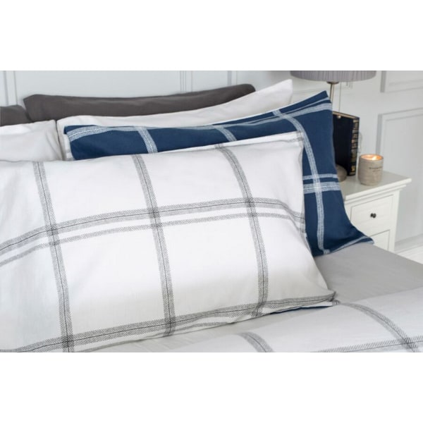 Belledorm Dalton Borstad Bomull Rutig Påslakan Set Enkelsäng Navy/White Single