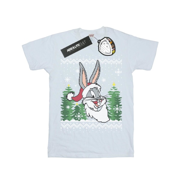 Looney Tunes Girls Bugs Bunny Christmas Fair Isle Cotton T-Shir White 7-8 Years