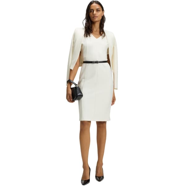 Boss Dam Damaisa V-ringad Slim Kortärmad Midiklänning White 10 UK
