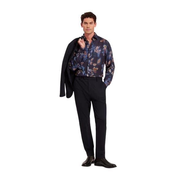 Ted Baker Herrskjorta med bladmönster, normal passform, M Marinblå Navy M