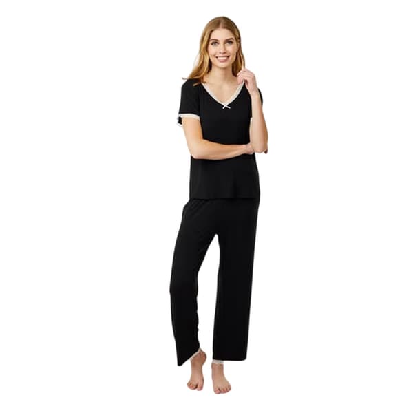 CCDK Copenhagen Pyjamas för damer med spetsdetaljer och korta ärmar Black 10 UK