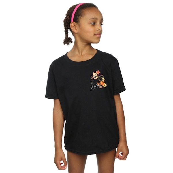 Janis Joplin Girls Floral Faux Pocket Cotton T-Shirt 7-8 år Black 7-8 Years