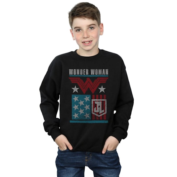 DC Comics Boys Justice League Movie Wonder Woman Flag Sweatshirt Black 7-8 Years