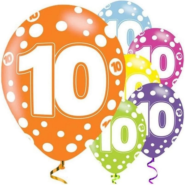 Amscan Latex 10-års födelsedagsballon (6-pack) En storlek Flerfärgad Multicoloured One Size
