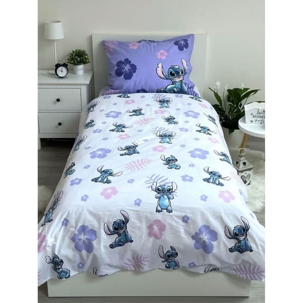 Lilo & Stitch Blommor & Blad Påslakanset Enkel Lila/Vit Purple/White Single