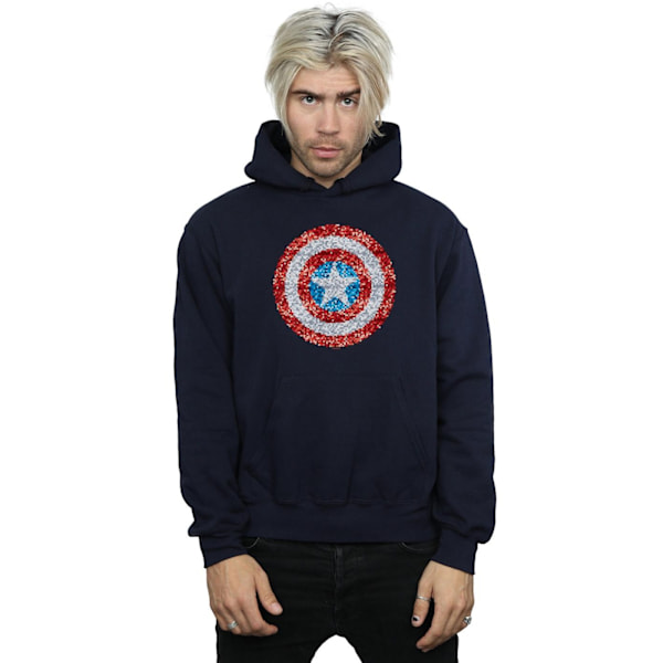 Marvel Herr Captain America Pixelated Shield Hoodie M Marinblå Navy Blue M